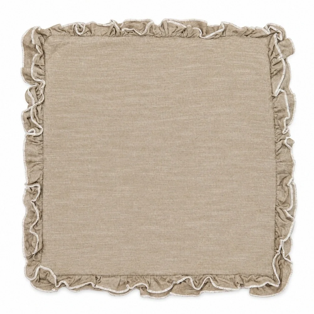 Magaschoni Home 24x24 Pillow Sham Ruffle Edge Cotton Textured Tan Euro Square